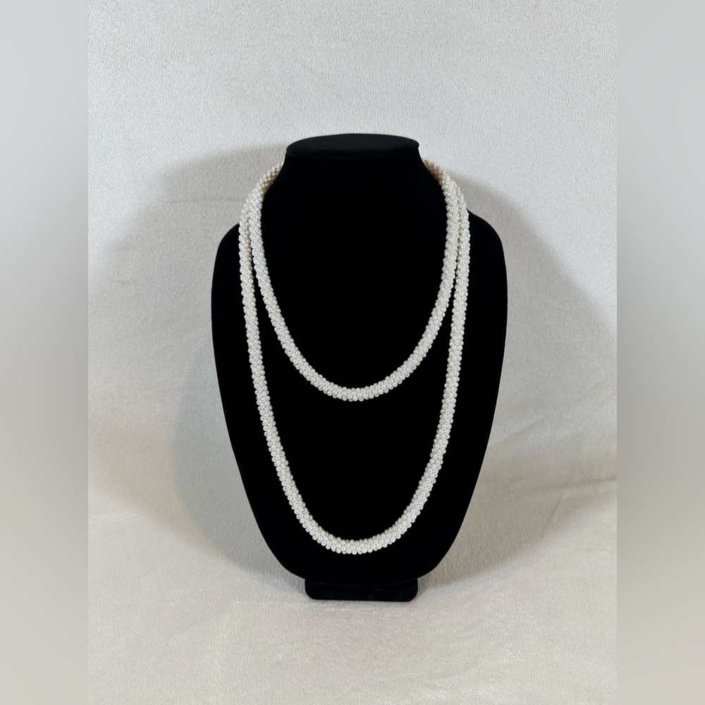 Vintage Faux Pearl Iridescent Long Rope Style Necklace 26 inch
